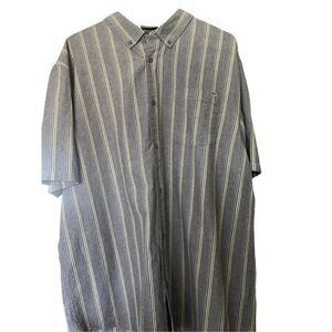 Vans Mens Casual Shirt Button Down Pinstripes Short Sleeve Yellow Gray 2XL